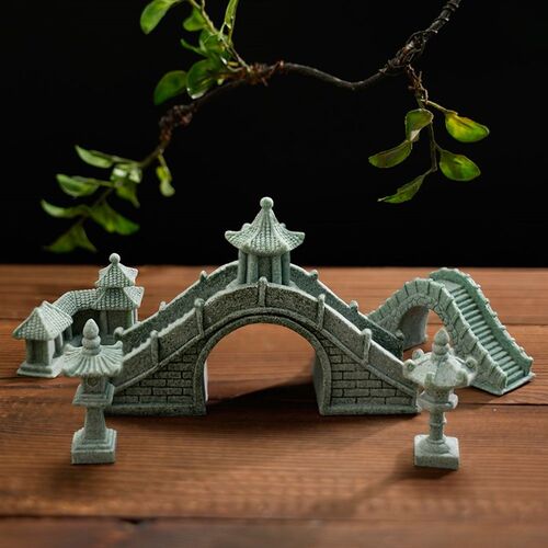 仿真小石桥小船摆件假山流水盆景园艺花卉景观造景迷你桥装饰摆设