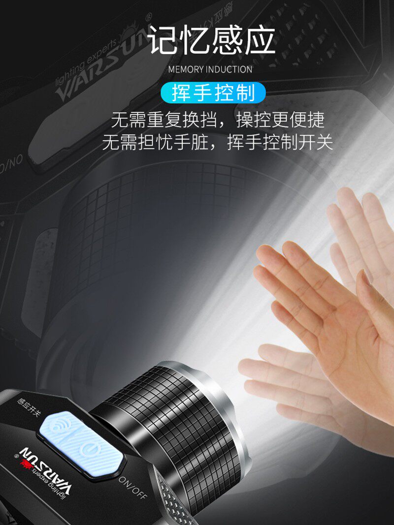 沃尔森升级款W81红外感应头灯充电超长续航远近双光源夜钓矿灯
