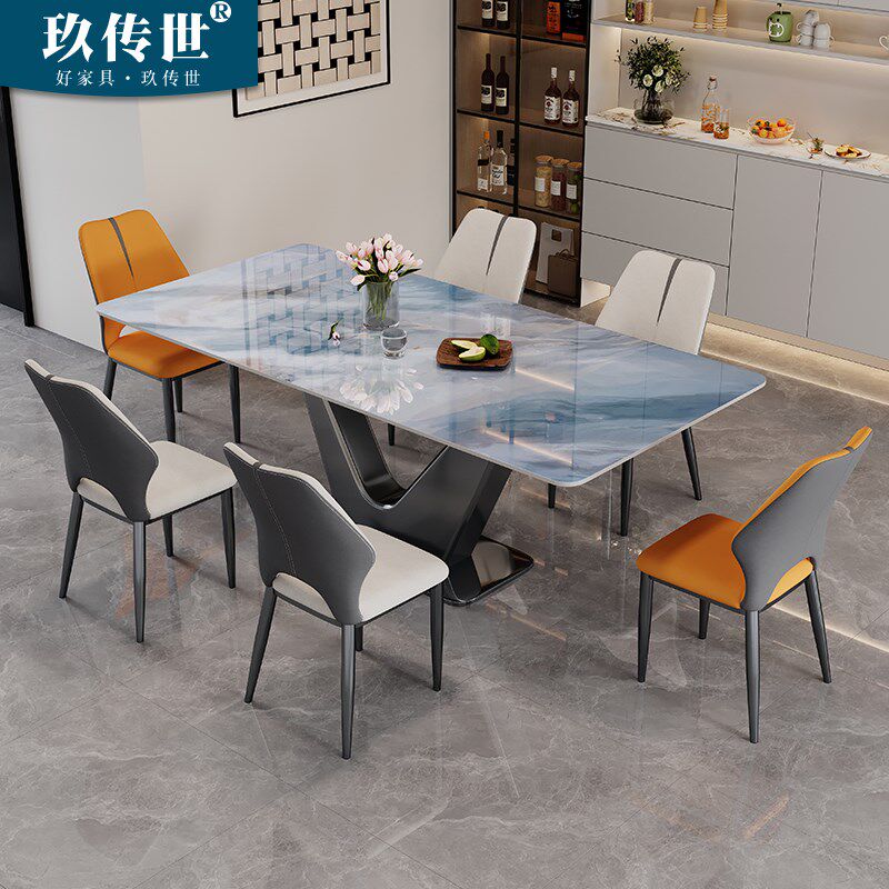 意式高端奢石岩板餐桌长方形客厅家用设计师现代简约亮光吃饭桌子