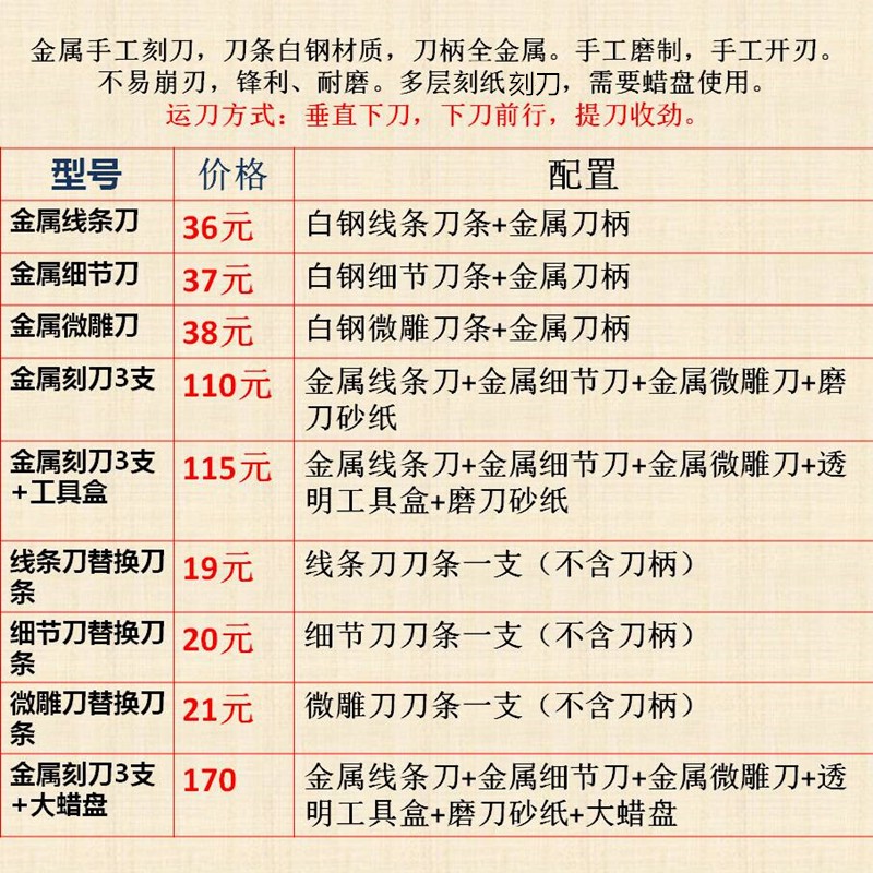 刻刀刀片手工刻纸白钢刀条锋利耐磨金属刀柄手感好配合蜡盘板使用