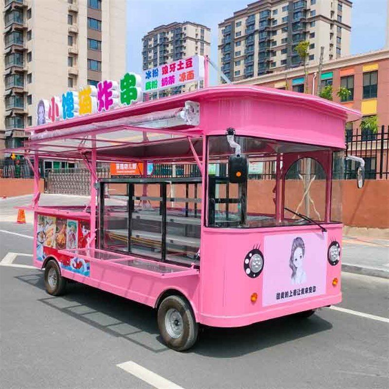 小吃车多功能餐车电动四轮早餐油炸快餐移动流动摆摊烧烤卤菜车