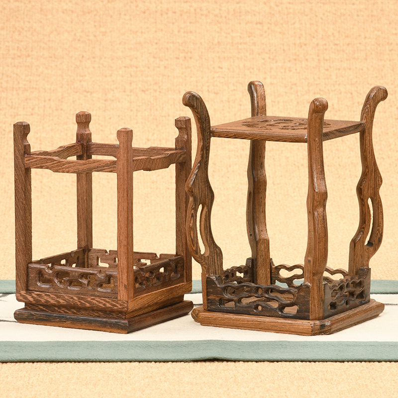 实木小花架迷你花瓶盆栽摆件玉石茶壶鸡翅木桌面置物托架底座花几