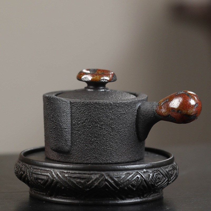 宜兴紫砂壶茶具公道杯有柄分茶器还原柴烧手工手捏侧把公杯煮茶器