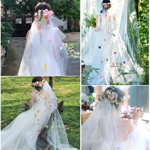 外景婚纱照道具结婚备婚领证拍照粘花头纱花伞婚纱摄影新娘头纱