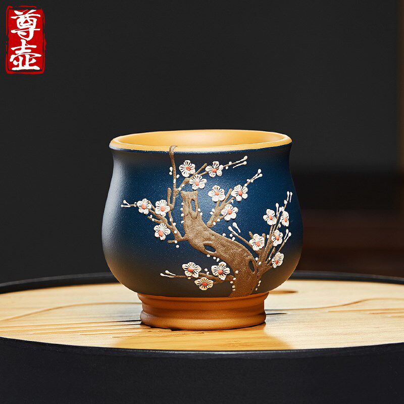 宜兴紫砂主人杯单个只小茶杯手绘品茗杯茶碗茶盏茶盅陶瓷功夫茶具