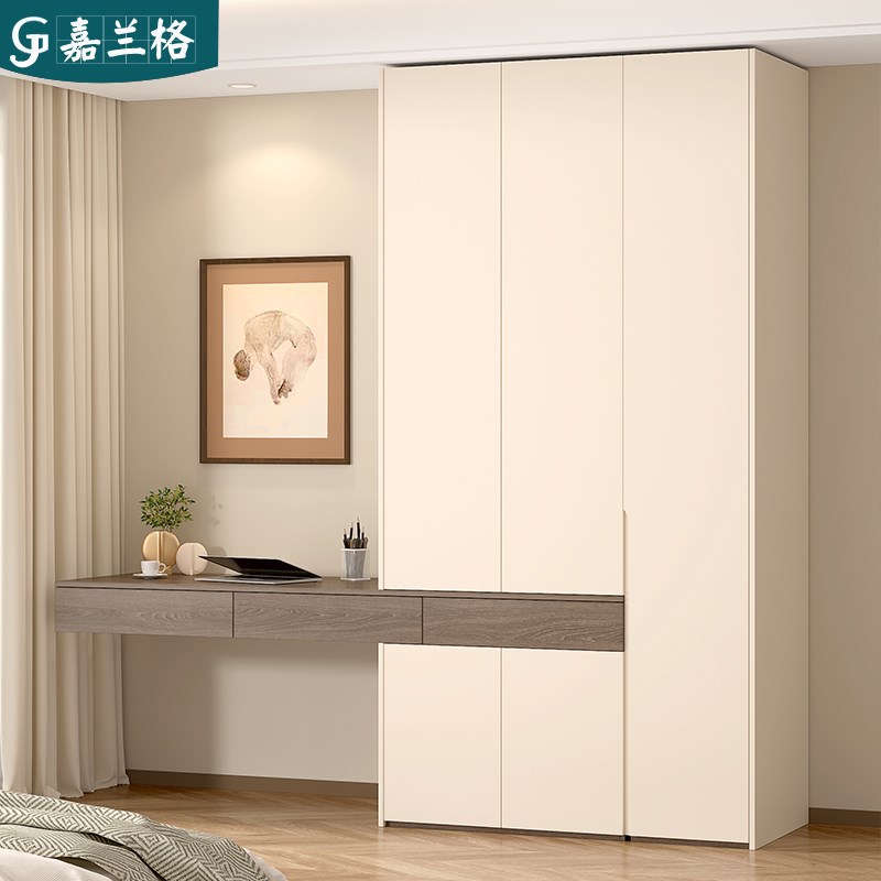 衣柜连书桌一体卧室家用小户型飘窗书桌书架衣橱柜定制957