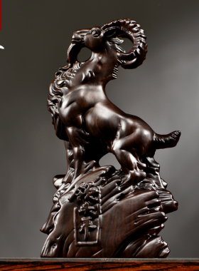 黑檀木雕生肖羊摆件实木雕刻领头羊家居客厅办公装饰红木工艺礼品