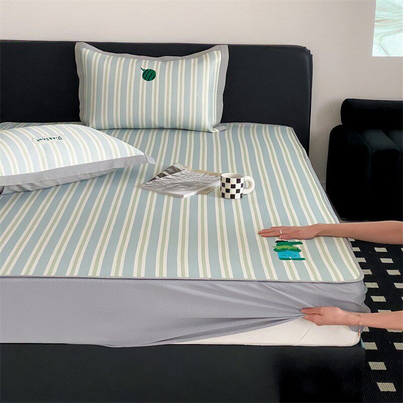 夏季凉感A类养生冰丝席三件套可机洗毛巾绣凉席空调软席子床笠款