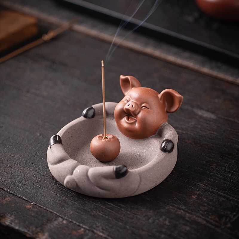 【猪柿大吉】小猪柿子紫砂可爱线香插香托香座创意香薰炉生肖摆件