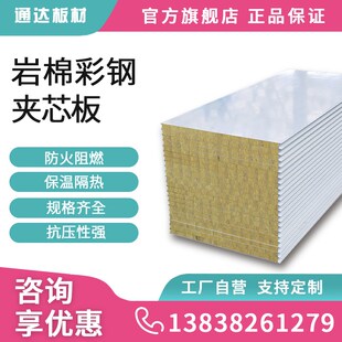 岩棉净化板吊顶夹芯板隔墙防火彩钢阻燃保温净化车间墙体保温板