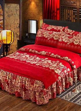 E4C床用裙款四件套被套磨像棉纯全棉加厚床罩被罩pZHW55m7毛结婚