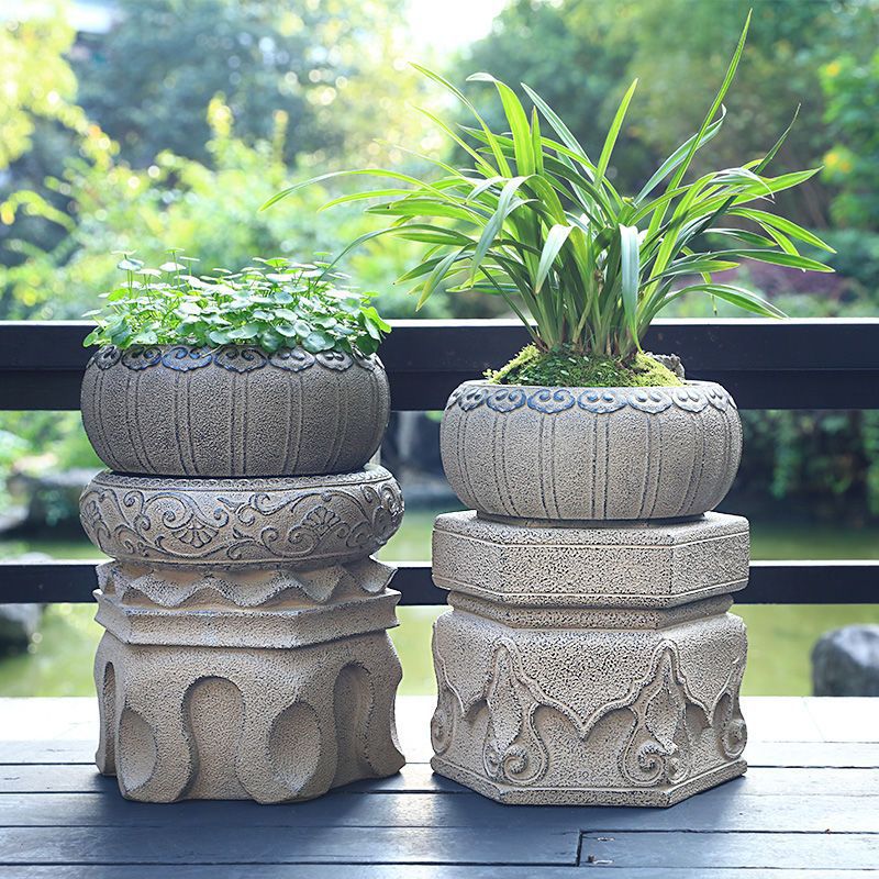 中式石雕石墩庭院石凳花园别墅户外装饰造景摆件花盆底座凳子树脂