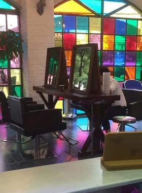 美式复美发镜台发烫染区镜台店理发店镜子廊潮店烫AL101332染古桌