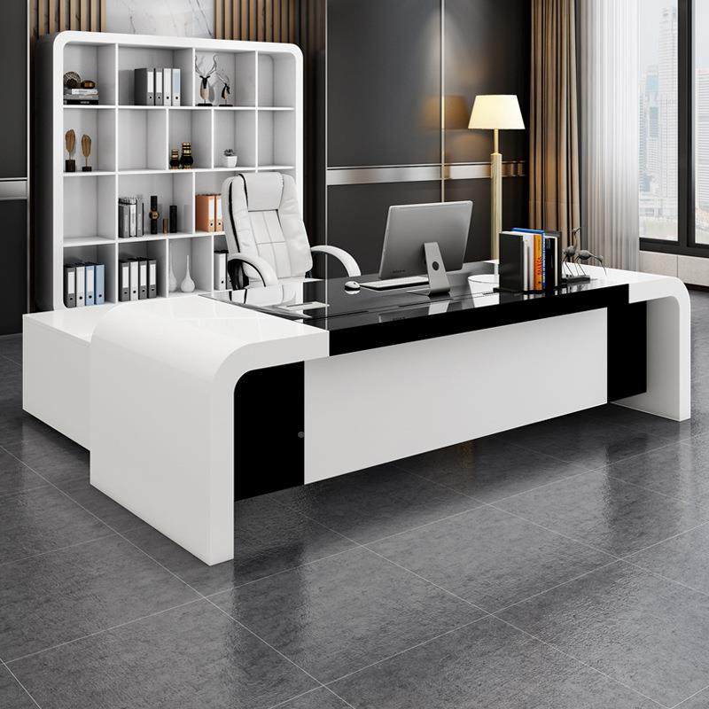 简烤裁漆黑白色板办公桌约现代时尚老总经理主管JPP桌椅组合班台