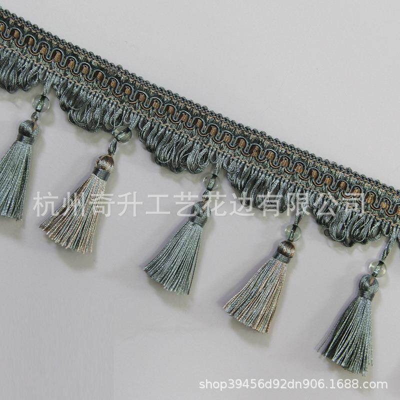 欧式高档帘LIA花整版流苏水晶珠边子小球吊穗布料配窗饰拼接吊卧