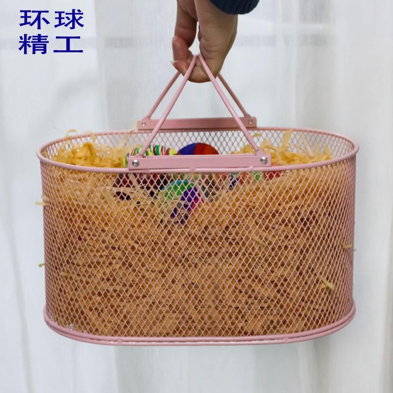 椭圆形铁艺手提收纳桌面浴杂物蓝收190纳筐室洗浴篮子提篮篮购物