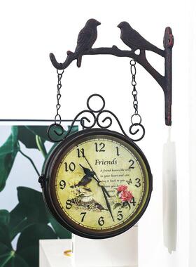 美式乡村双面挂钟复古艺风餐厅thsd$*&f壁钟拐立体墙角上壁金挂式