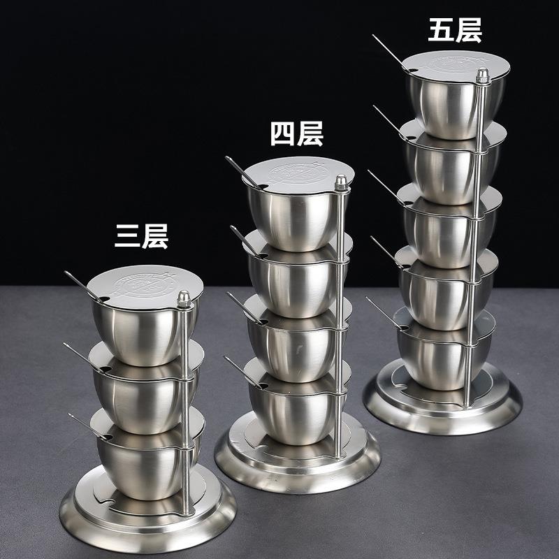 304不厨创锈钢调味罐意旋转式有盖料盒654家用房调料收纳组合套调