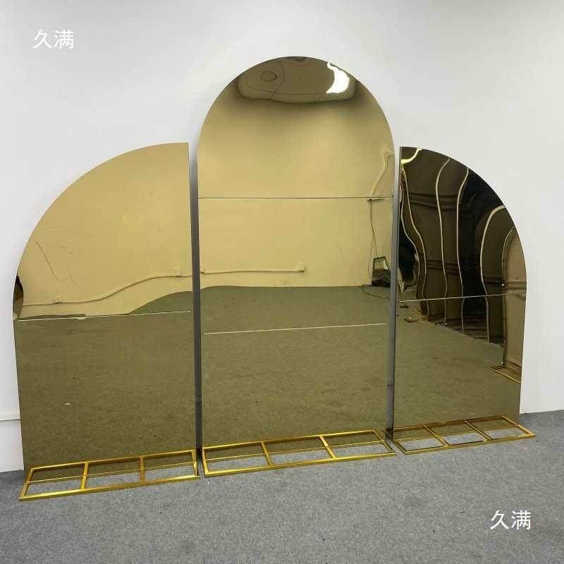 新款婚庆道具半弧形铁板锈不钢t$*&sdj#拱门布置背风景架子圆屏婚