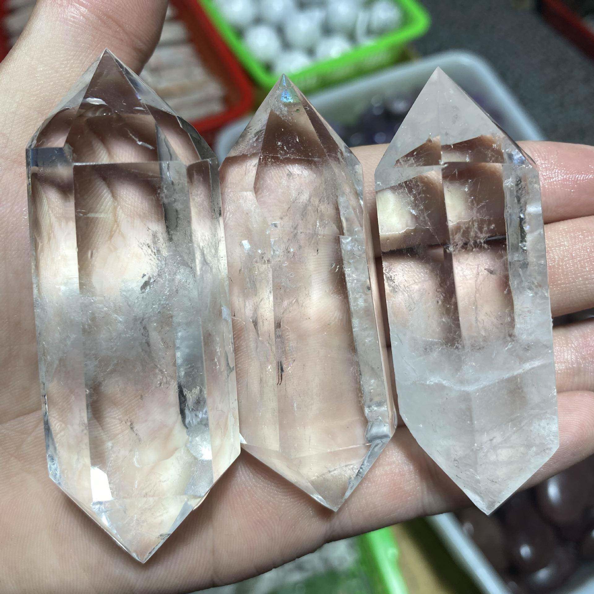 天然高品质水晶柱白水晶双柱水晶柱摆件棱ZRV双尖尖六柱品质保证