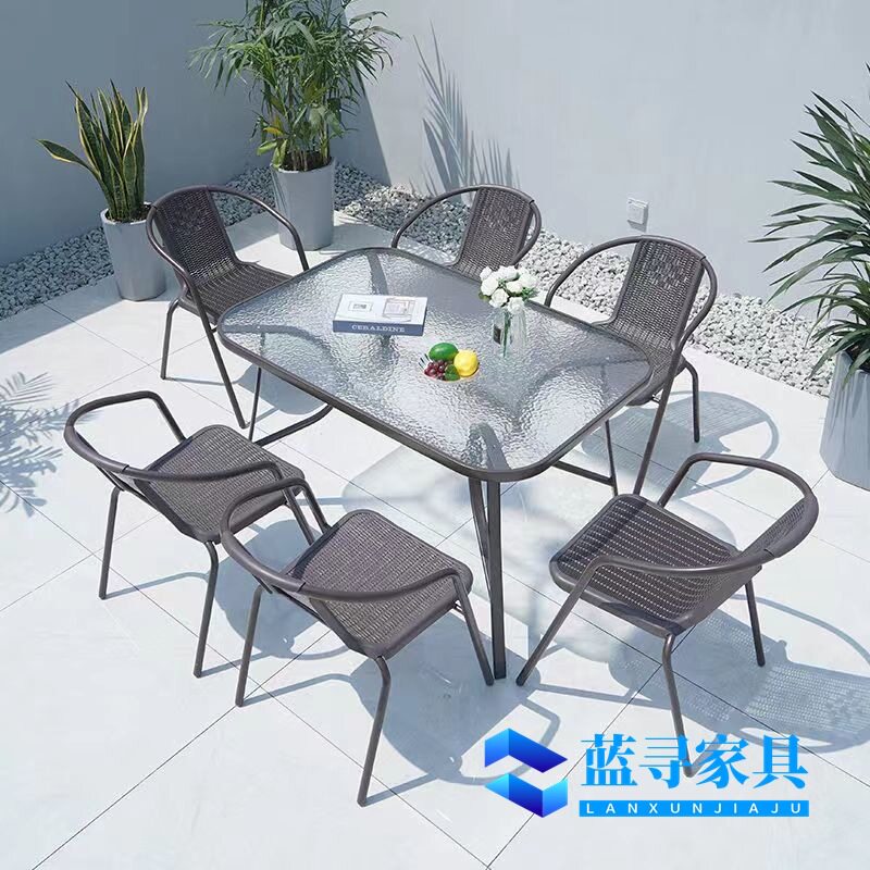 户外桌椅带伞组合庭院露天花园桌椅三件套家用室外休闲阳台折叠桌