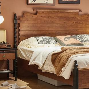 ?中古风床小实床1木型米5家用卧室单人床法式 红橡木复DBP古床户高