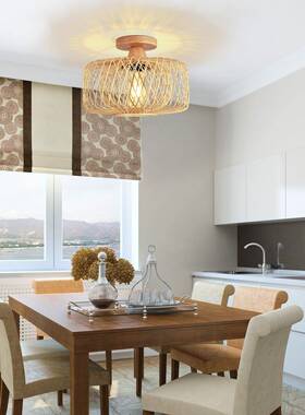 餐厅双竹编艺术吸灯顶手灯复古风层灯罩工灯饰圆形DAF灯具吸顶灯