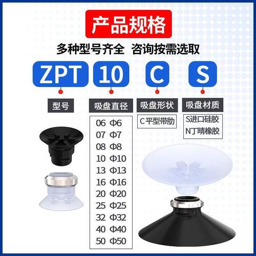 ZKMWP-C平形带勒硅橡吸吸盘嘴机械胶手工业气动吸盘架真空吸支盘