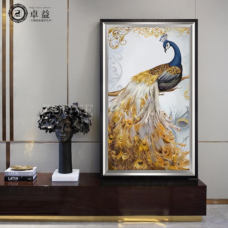 客孔雀关装饰画玄竖版欧式厅过道廊挂画大墙面美式走轻DY778317奢