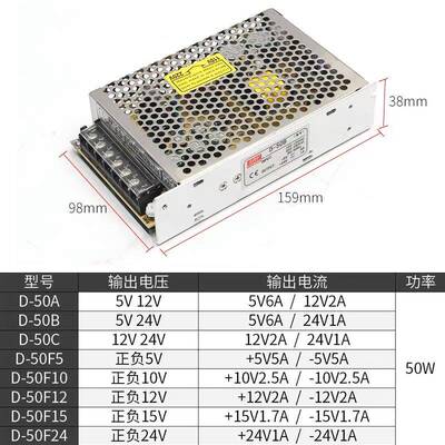 明纬双出开关电源正负5V2VSUV输24V两路D-30/50/6/350W输出12V120