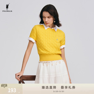 短袖 绞花显白套头短袖 针织衫 新品 毛衣 2026春季 POLOWALK旗舰店女式