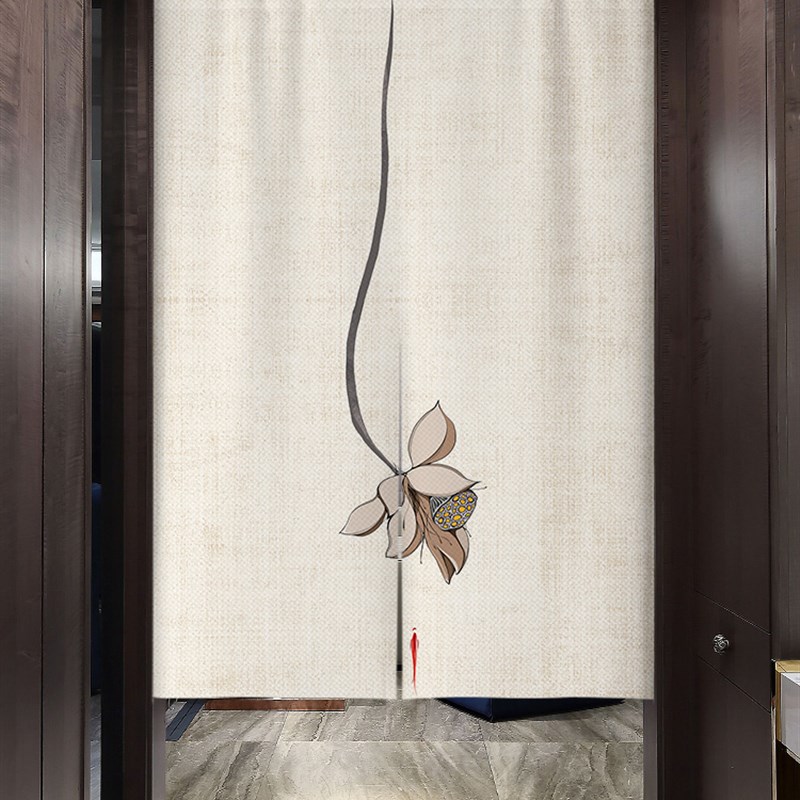 中式荷花布艺门帘卫生间商用遮挡布帘厕所卧室隔R断半截半帘免打
