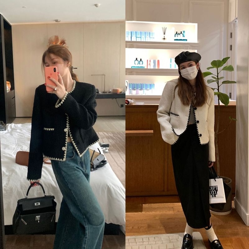 大码秋冬款胖mm外穿爆款小香风毛呢外套女气质名媛高级感短款上衣