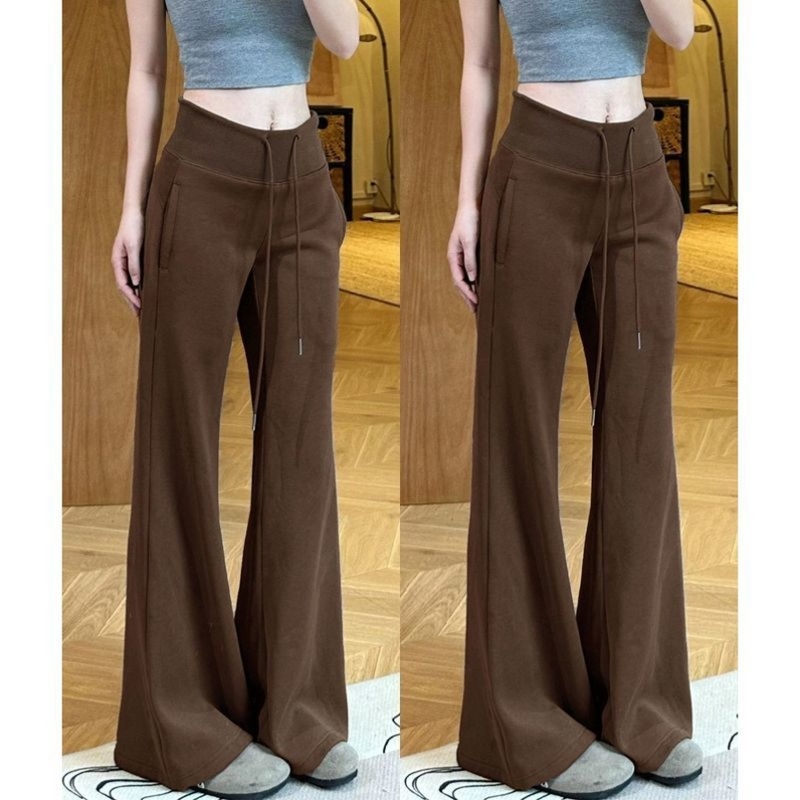 咖色爆款微喇运动裤女秋季2025新款高腰修身显瘦垂感马蹄喇叭卫裤