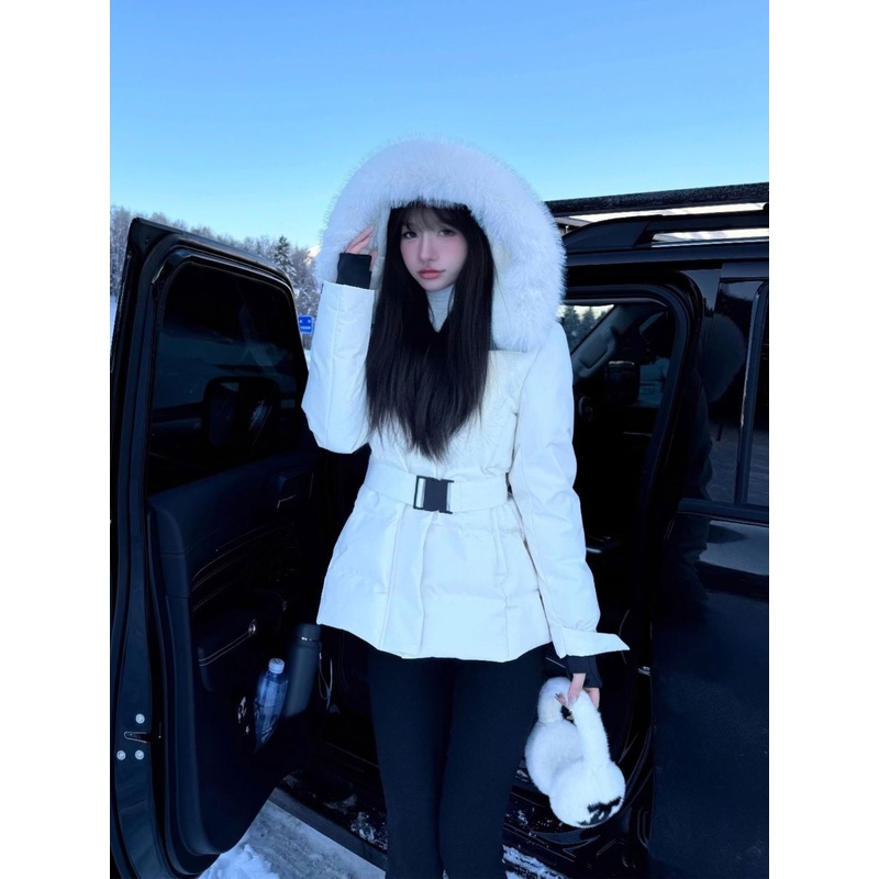 收腰连帽羽绒棉服外套女冬季新款显瘦时髦短款加厚保暖派克棉衣潮