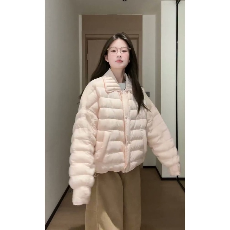 轻氧系浅粉色简约百搭面包服外套女秋冬新款宽松休闲学生棉服棉袄