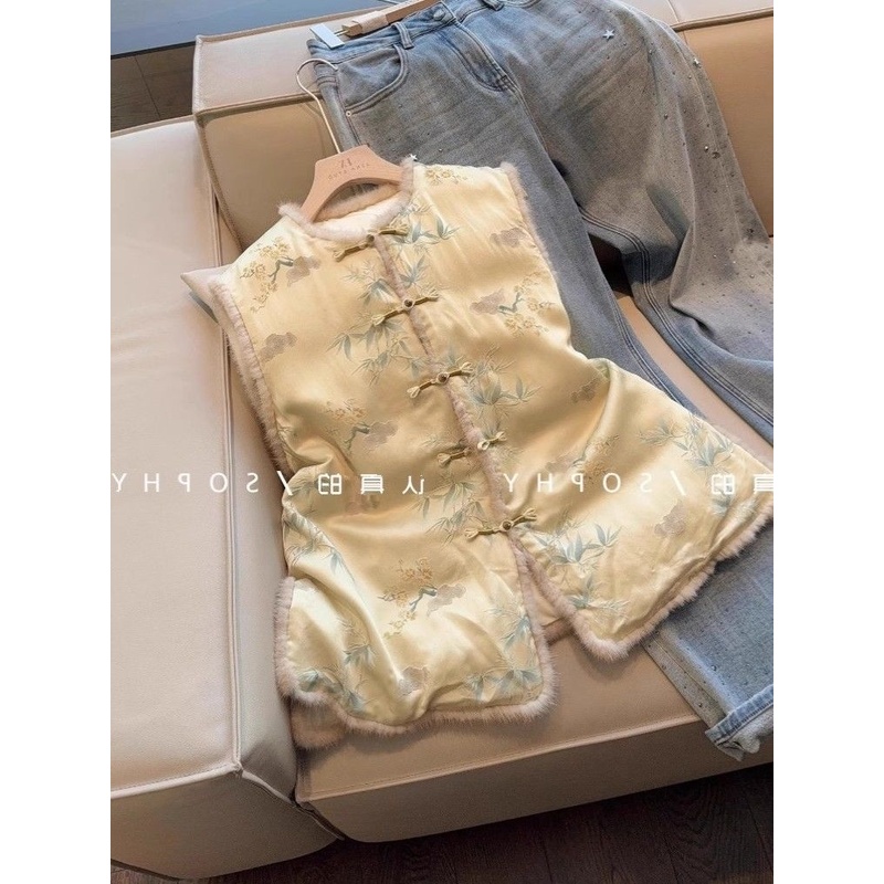 2023秋冬旗袍新款复古国风中国立领背心盘扣中式唐装开衫马甲