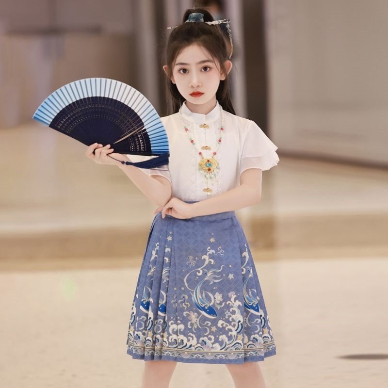 2024儿童短袖马面裙6到12岁上档次夏款女童新中式国风古风套装