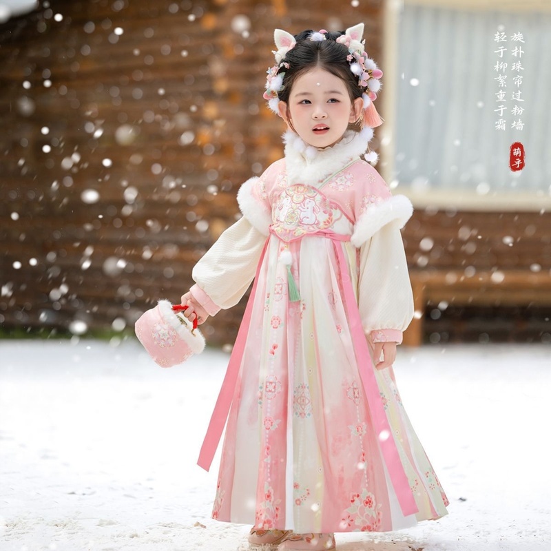 女童汉服新款古装拜年中国儿童古风连衣裙超仙唐装加绒冬季