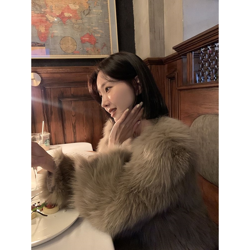 进口托斯卡纳仿狐狸毛名媛 2023秋冬新款网红外套女皮草外套大衣