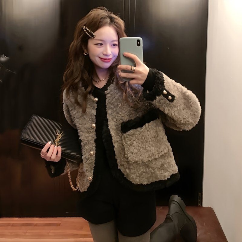 新款高档小香风外套羊羔毛毛大衣仿獭兔毛皮草外套女加厚保暖显瘦