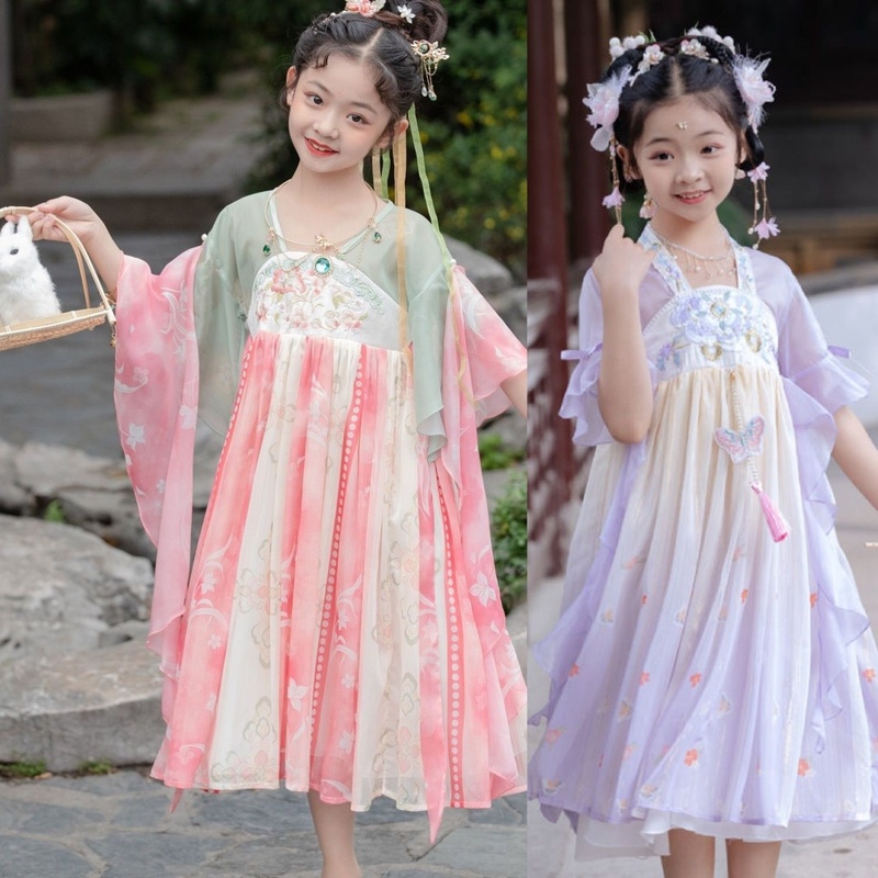 汉服女童春秋款儿童国风古风古装超仙女宝唐装女孩连衣裙2024新款