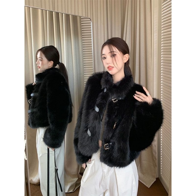 仿皮草毛毛外套女装冬季2024新款港风高级感小个子设计感长袖上衣