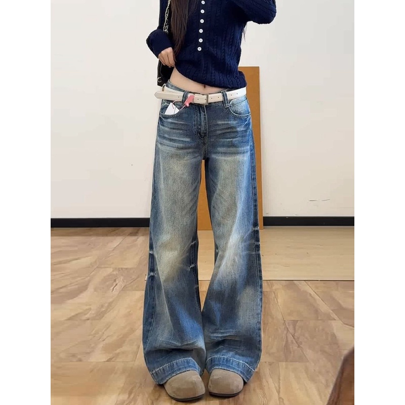 高个子加长美式复古水洗阔腿牛仔裤女宽松高腰显瘦垂感直筒拖地裤