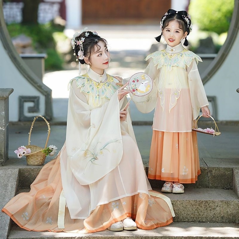 汉服亲子装母女秋原创明制斜襟改良大袖衫中国风超仙云肩