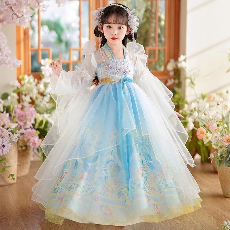汉服女童秋款儿童2024新款古风超仙古装夏季唐装小女孩连衣裙春秋