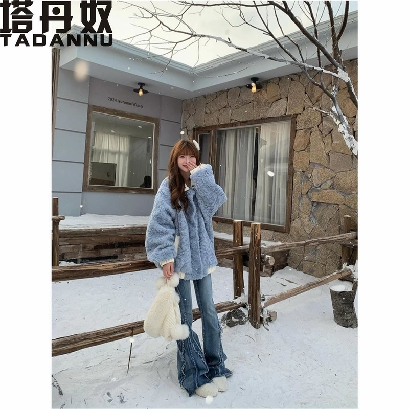 秋冬季新款宽松加厚毛绒棉衣甜美羊羔毛超好看外套