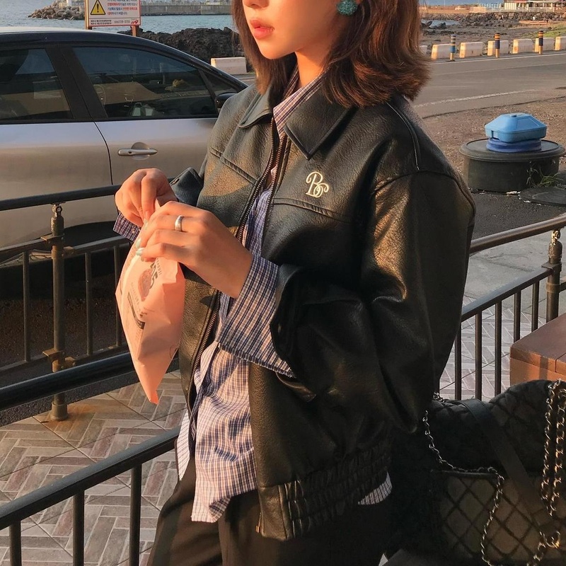 韩系刺绣高级感pu皮外套女春秋季宽松显瘦休闲短款夹克女开衫上衣