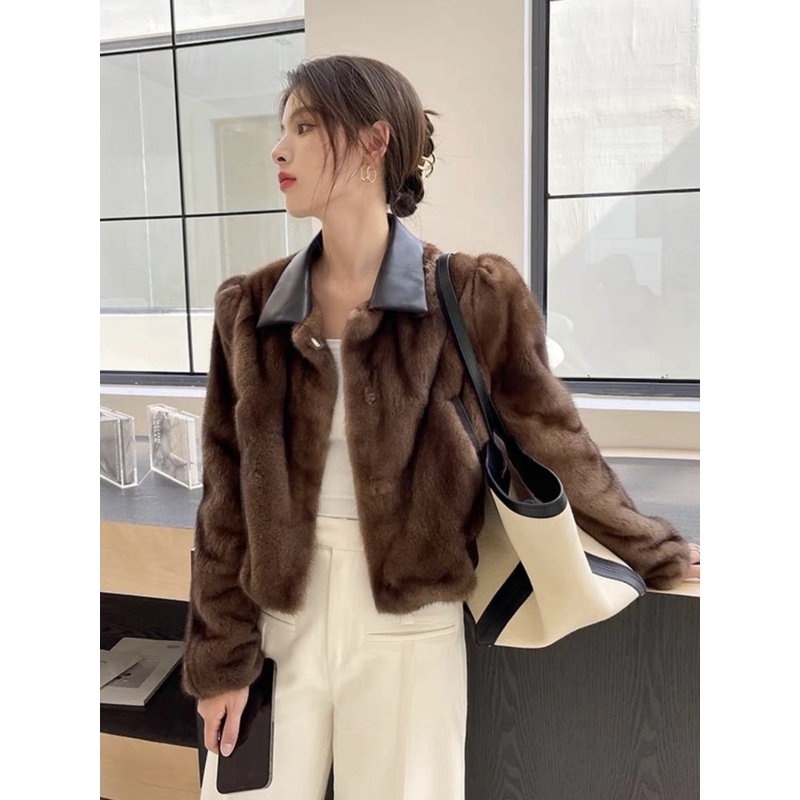 2025秋冬新款皮草女短款外套整貂年轻款皮毛一体环保水貂貂皮大衣