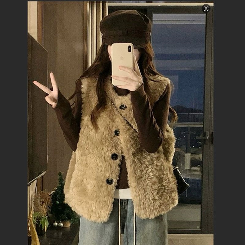 秋冬款加棉毛茸茸马甲2025爆款无袖休闲百搭保暖毛毛上衣外套